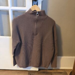 Women's Taupe Zip-Up Sweater